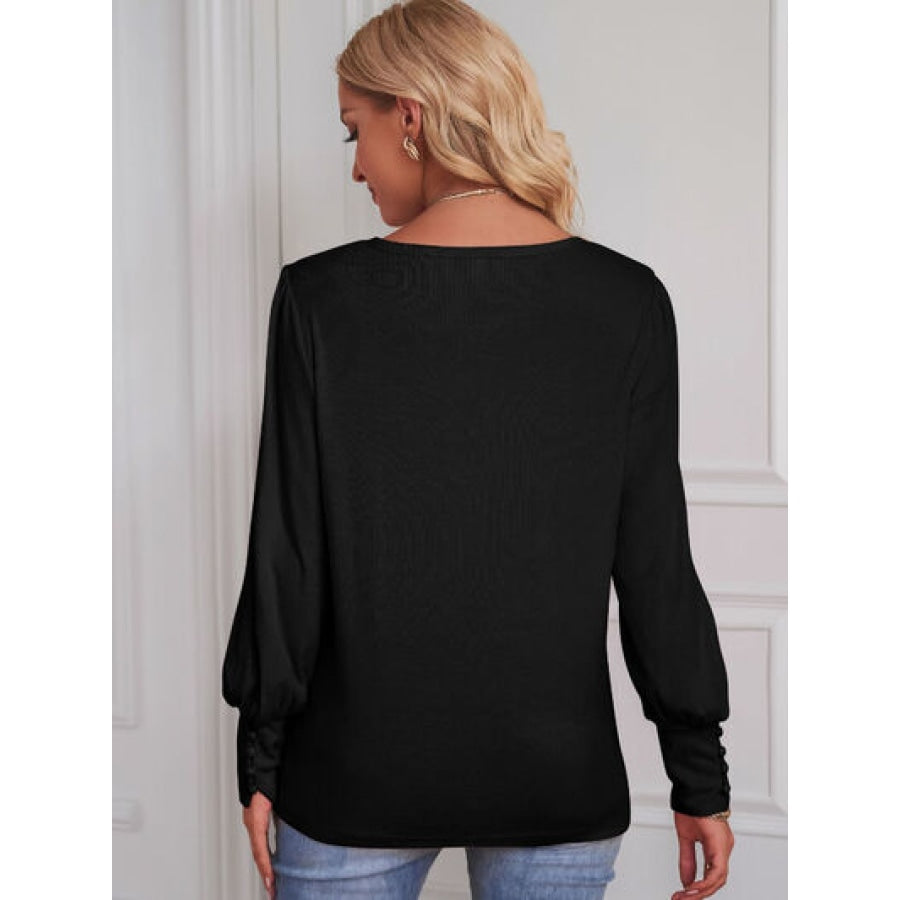 Round Neck Lantern Sleeve Blouse Clothing