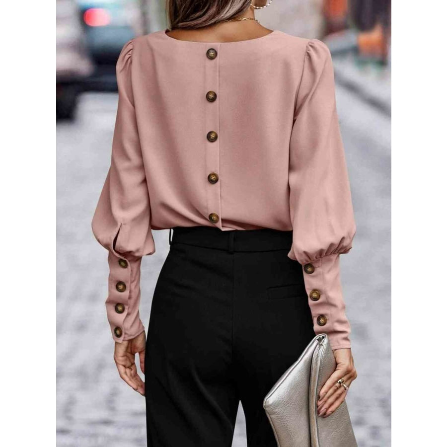 Round Neck Lantern Sleeve Blouse