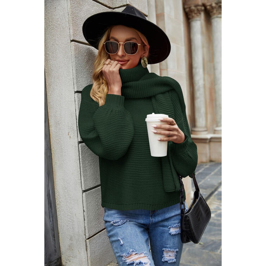 Round Neck Lantern Sleeve Sweater Army Green / S Clothing