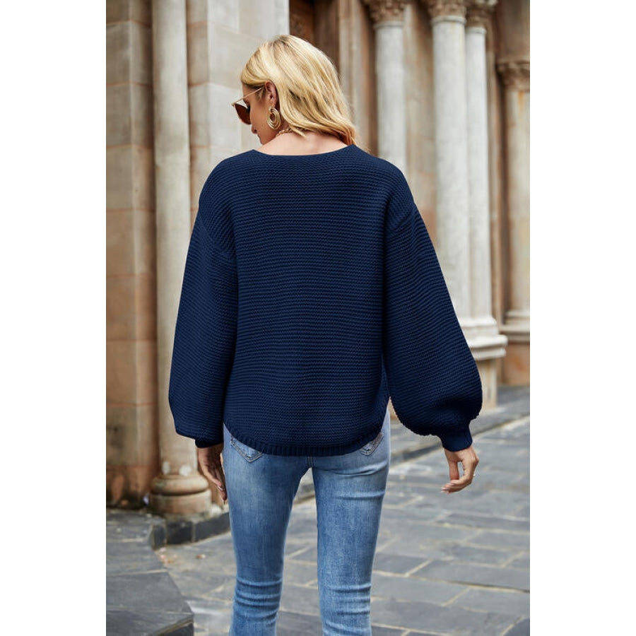 Round Neck Lantern Sleeve Sweater Clothing