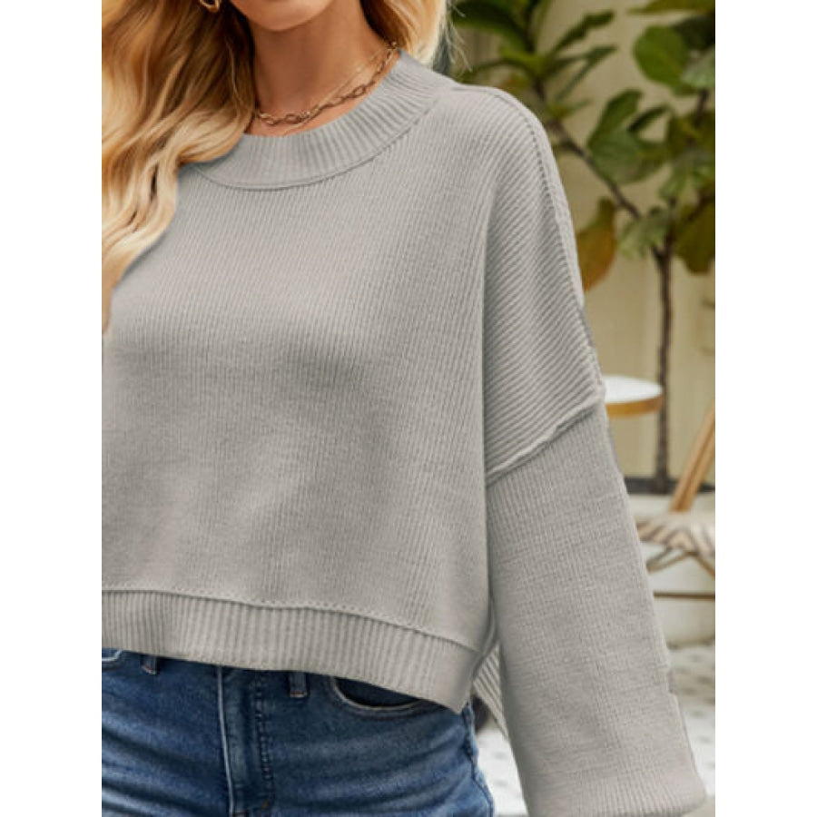 Round Neck Lantern Sleeve Sweater Clothing