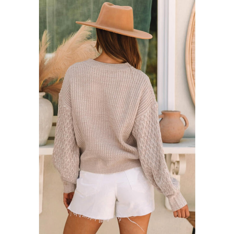 Round Neck Lantern Sleeve Sweater Clothing