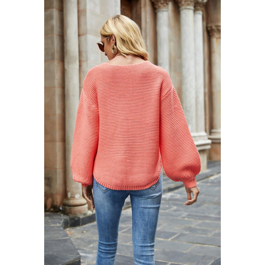 Round Neck Lantern Sleeve Sweater Clothing