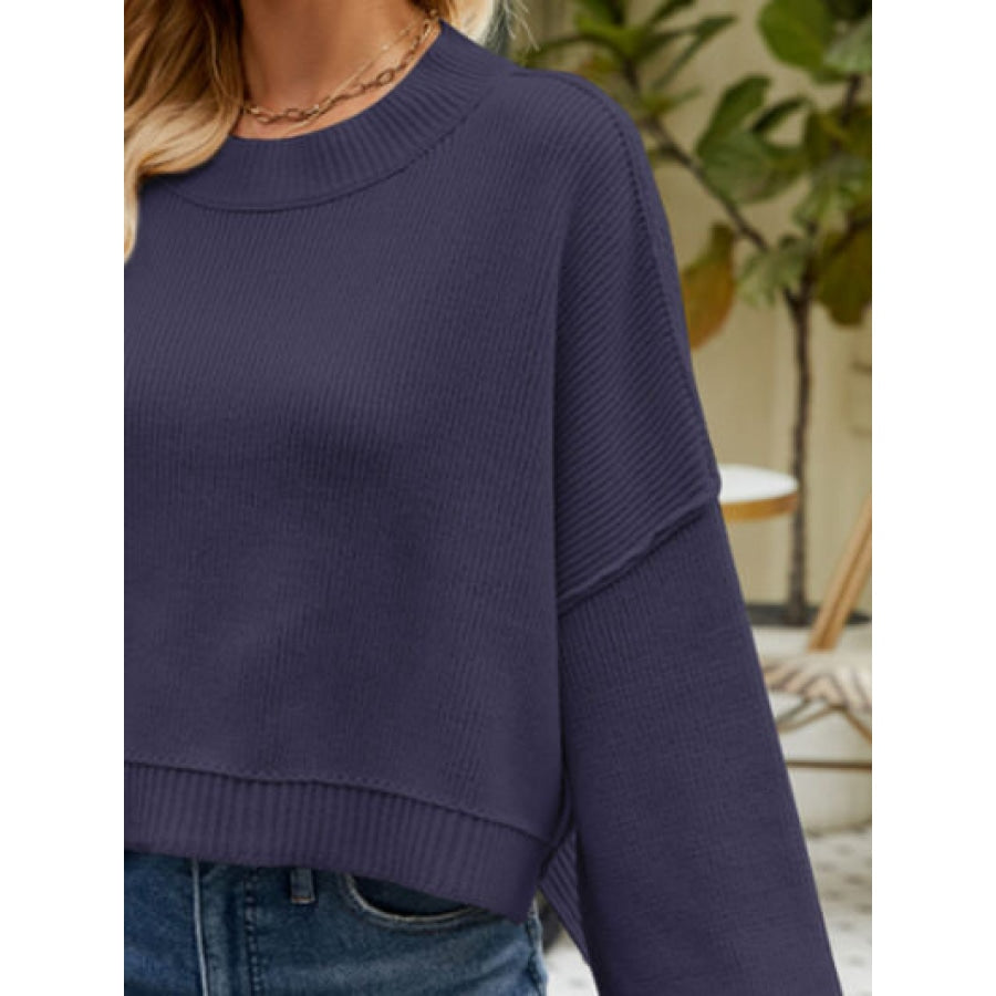 Round Neck Lantern Sleeve Sweater Clothing