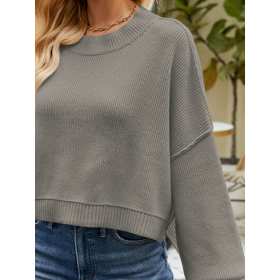 Round Neck Lantern Sleeve Sweater Clothing