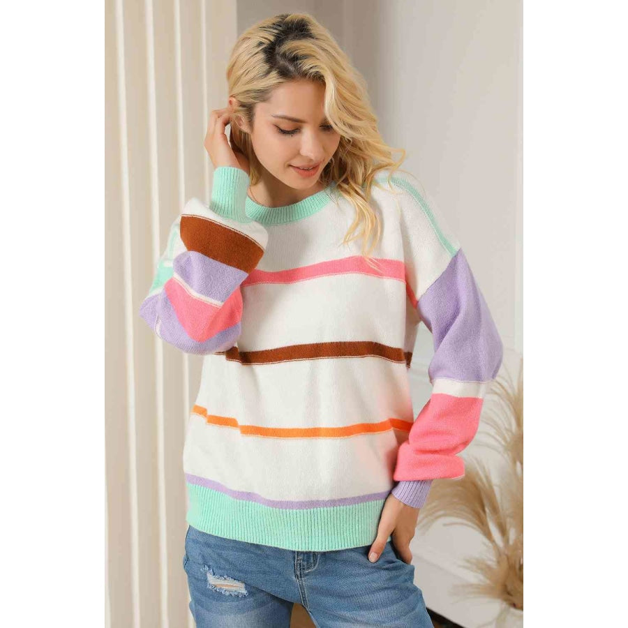 Round Neck Lantern Sleeve Sweater