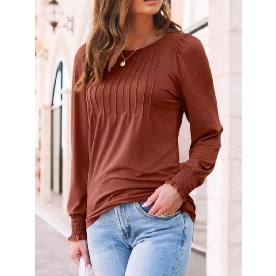Round Neck Lantern Sleeve Top Apparel and Accessories