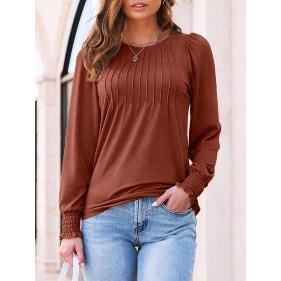 Round Neck Lantern Sleeve Top Apparel and Accessories