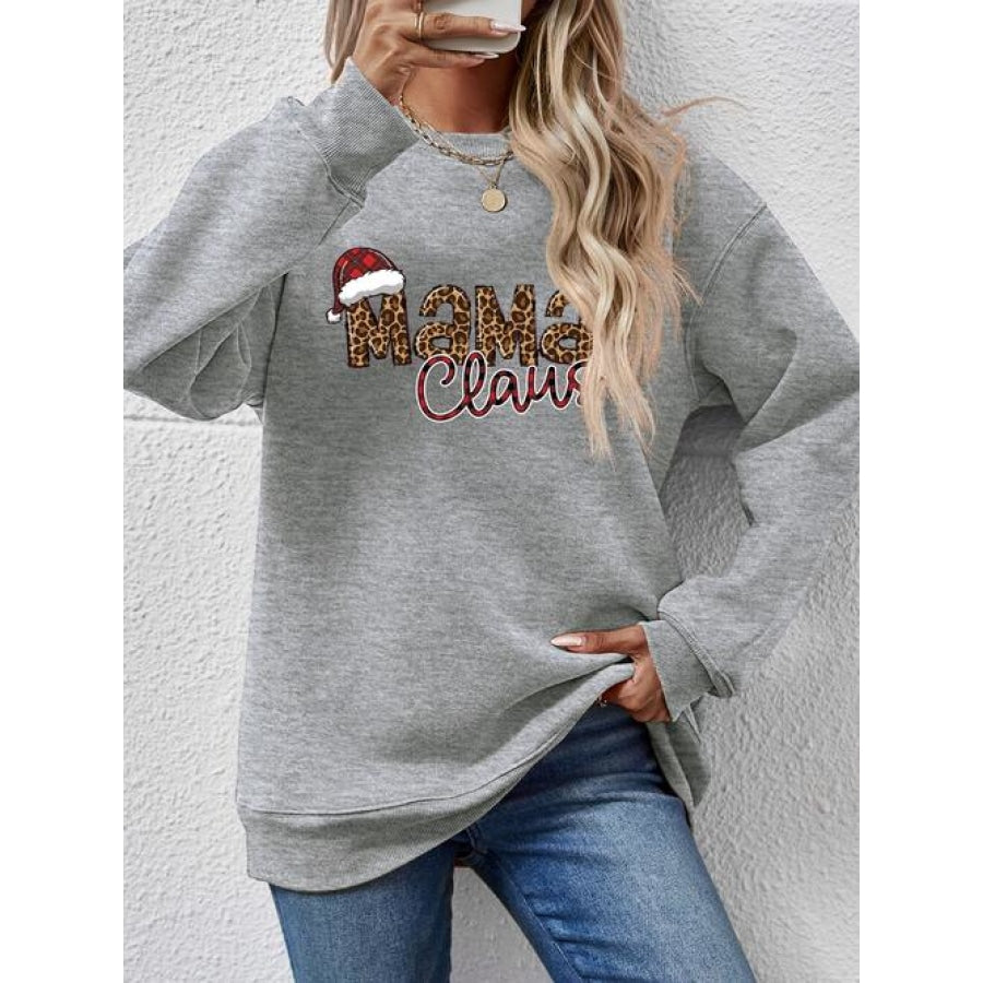 Round Neck Letter Graphic Long Sleeve Sweatshirt Charcoal / S Clothing