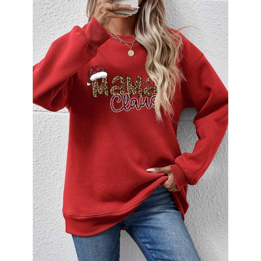 Round Neck Letter Graphic Long Sleeve Sweatshirt Deep Red / S Clothing