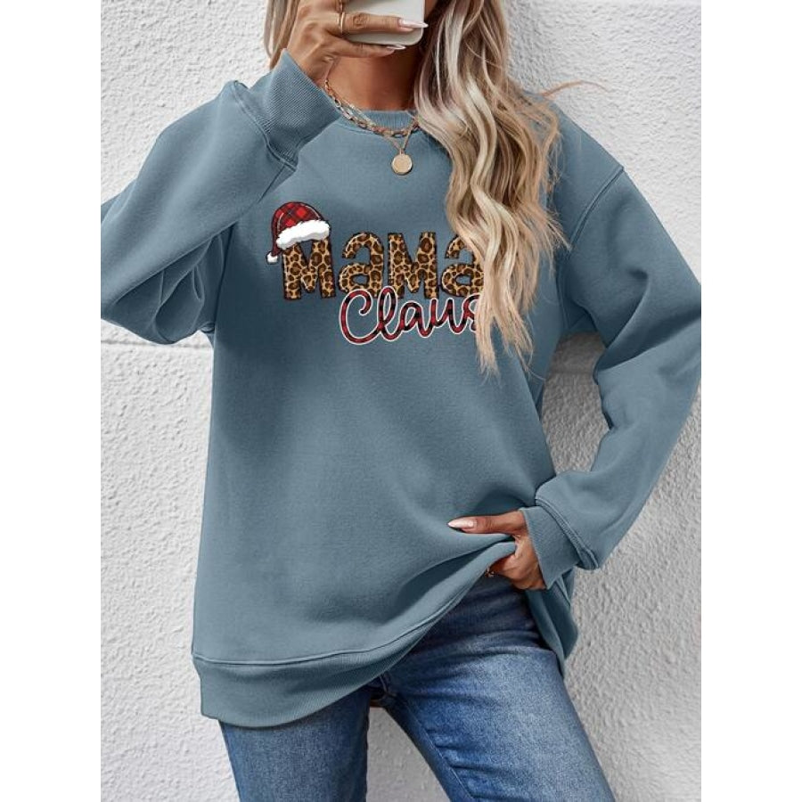 Round Neck Letter Graphic Long Sleeve Sweatshirt French Blue / S Clothing