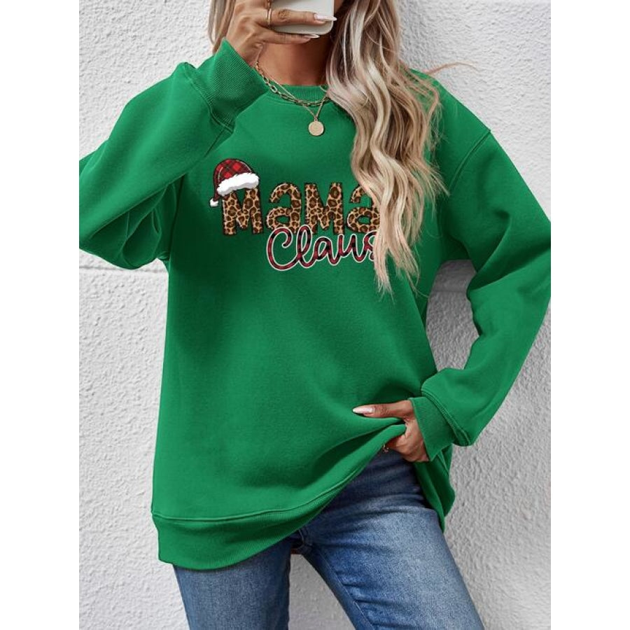 Round Neck Letter Graphic Long Sleeve Sweatshirt Green / S Clothing