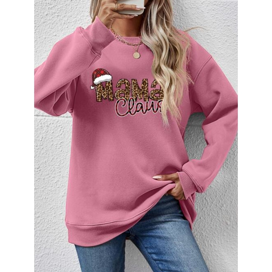 Round Neck Letter Graphic Long Sleeve Sweatshirt Moonlit Mauve / S Clothing