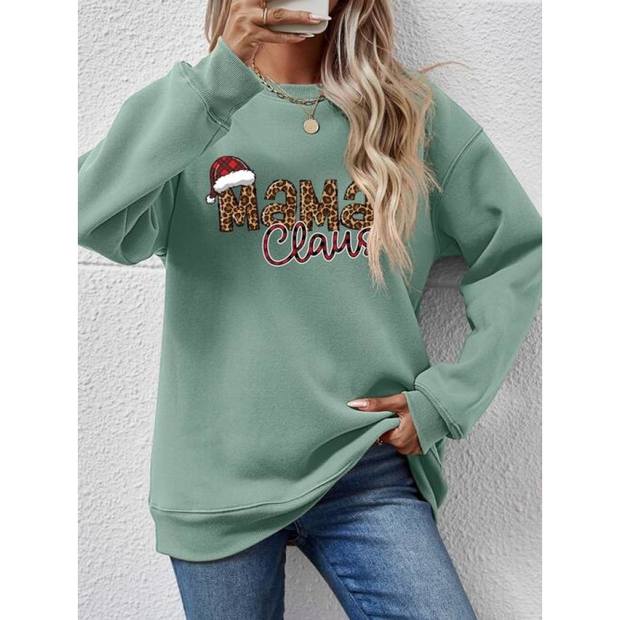 Round Neck Letter Graphic Long Sleeve Sweatshirt Sage / S Clothing