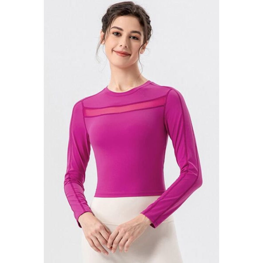 Round Neck Long Sleeve Active T-Shirt Fuchsia / S Clothing