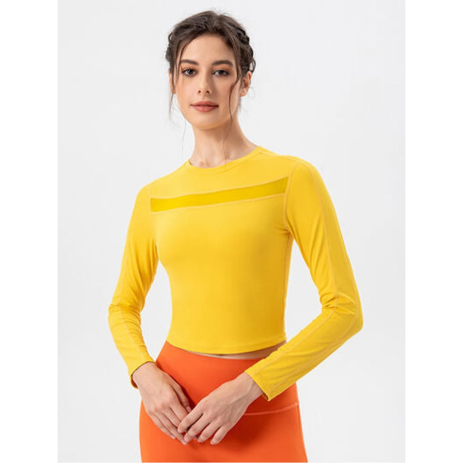 Round Neck Long Sleeve Active T-Shirt Lemon / S Clothing