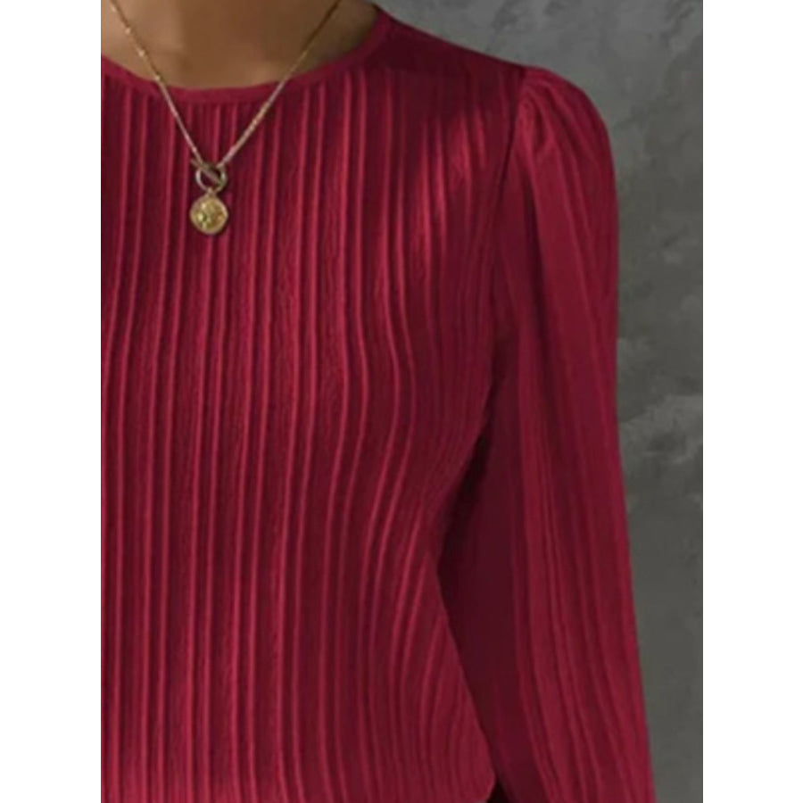 Round Neck Long Sleeve Blouse Apparel and Accessories