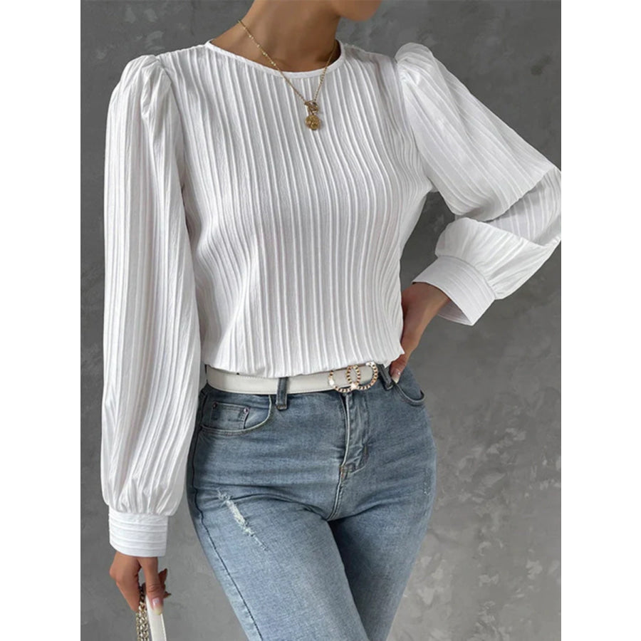 Round Neck Long Sleeve Blouse Apparel and Accessories