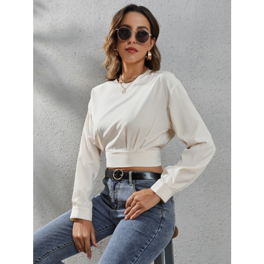 Round Neck Long Sleeve Blouse Apparel and Accessories