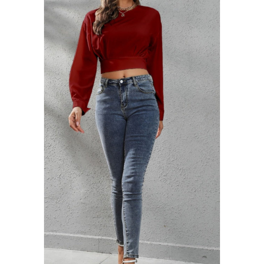 Round Neck Long Sleeve Blouse Apparel and Accessories