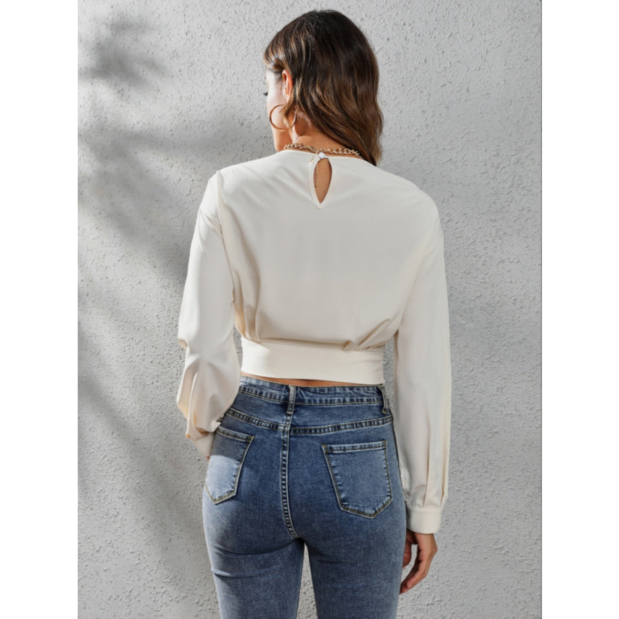 Round Neck Long Sleeve Blouse Apparel and Accessories