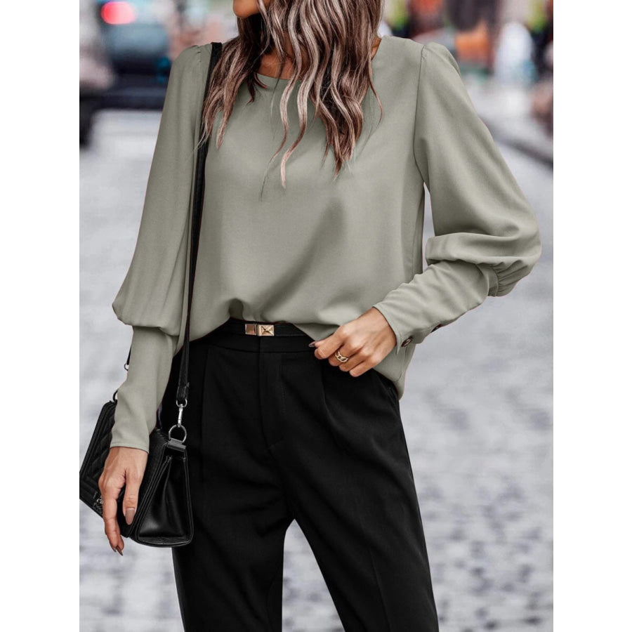 Round Neck Long Sleeve Blouse Apparel and Accessories