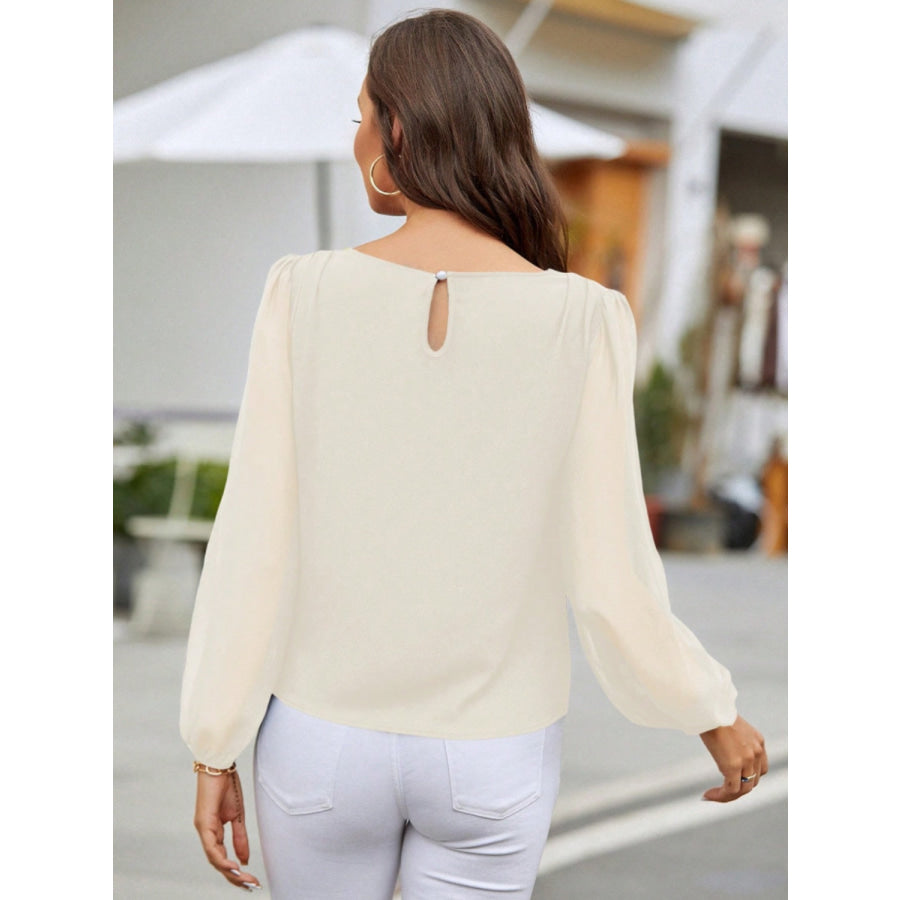 Round Neck Long Sleeve Blouse Apparel and Accessories