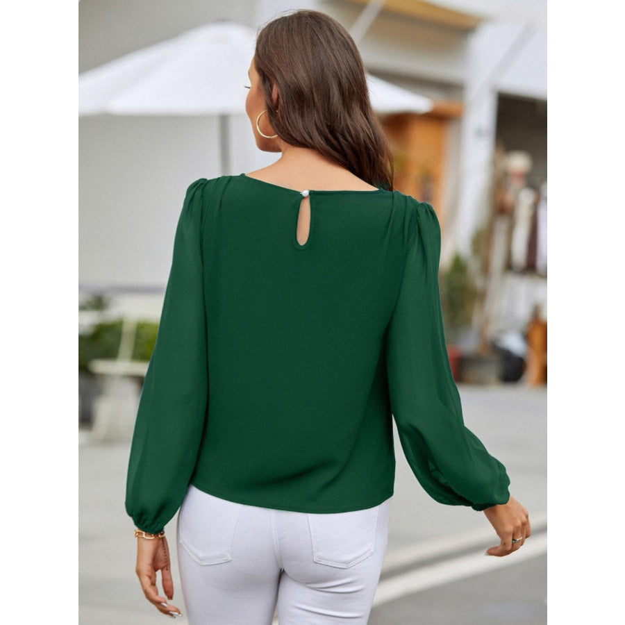 Round Neck Long Sleeve Blouse Apparel and Accessories