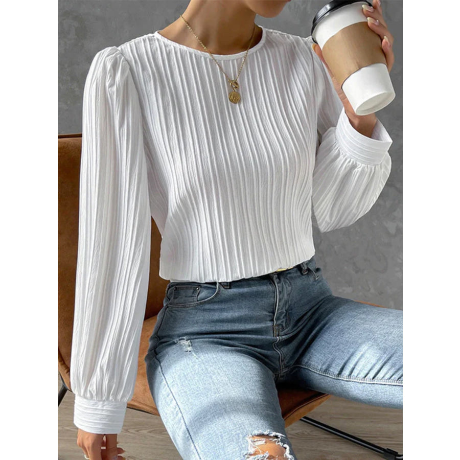 Round Neck Long Sleeve Blouse Apparel and Accessories