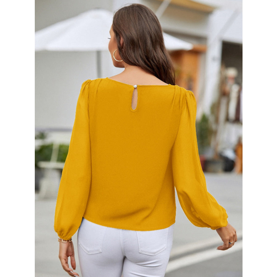 Round Neck Long Sleeve Blouse Apparel and Accessories