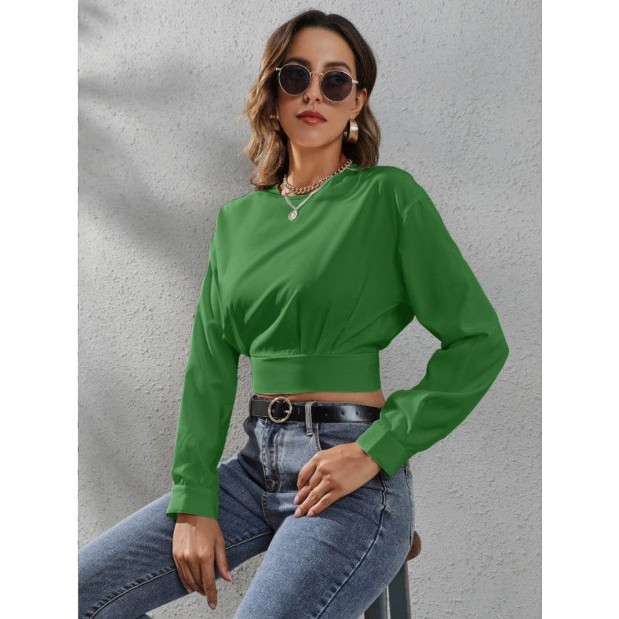 Round Neck Long Sleeve Blouse Apparel and Accessories