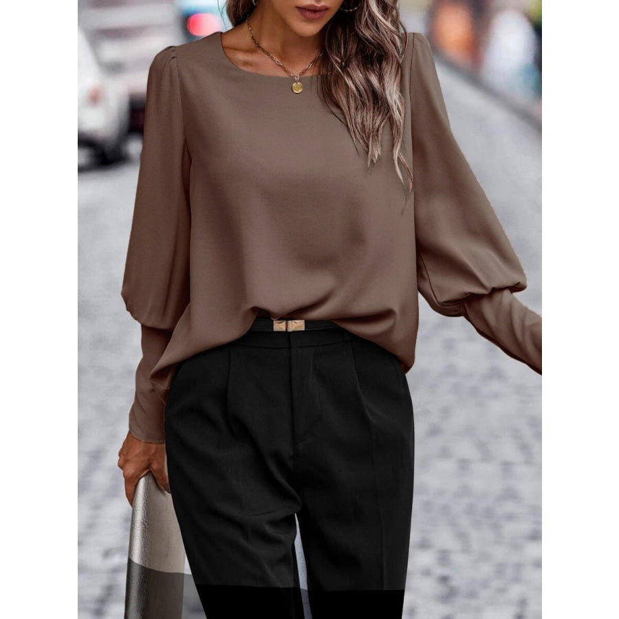 Round Neck Long Sleeve Blouse Apparel and Accessories