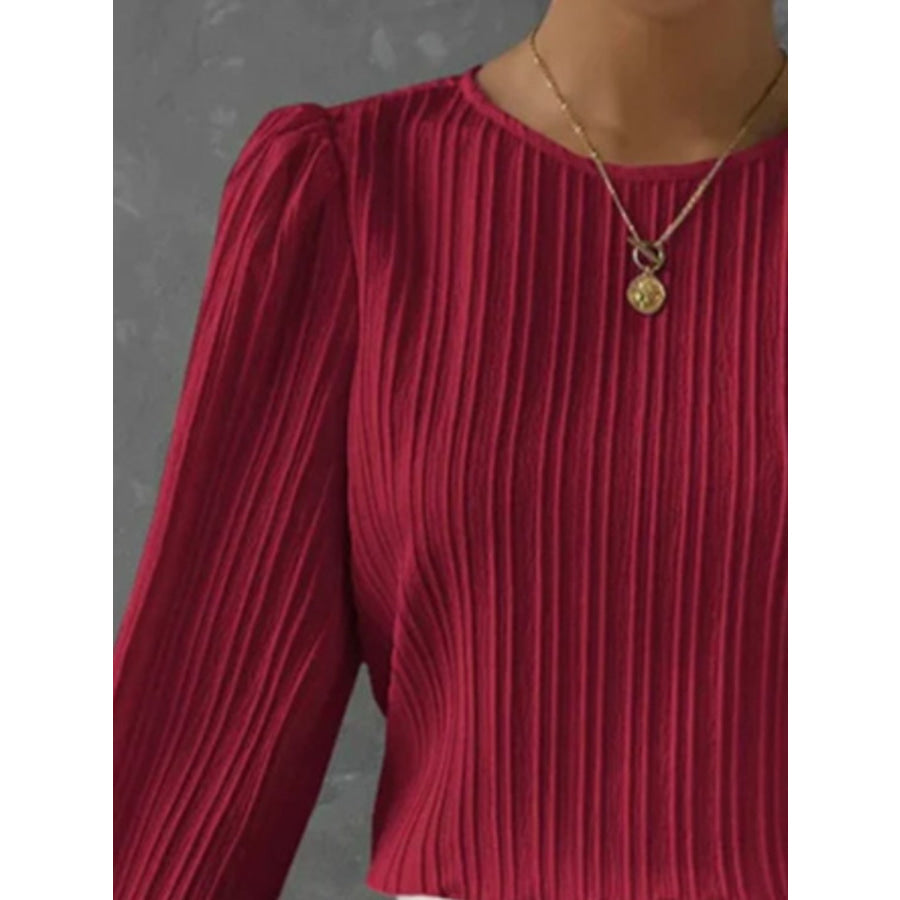 Round Neck Long Sleeve Blouse Apparel and Accessories