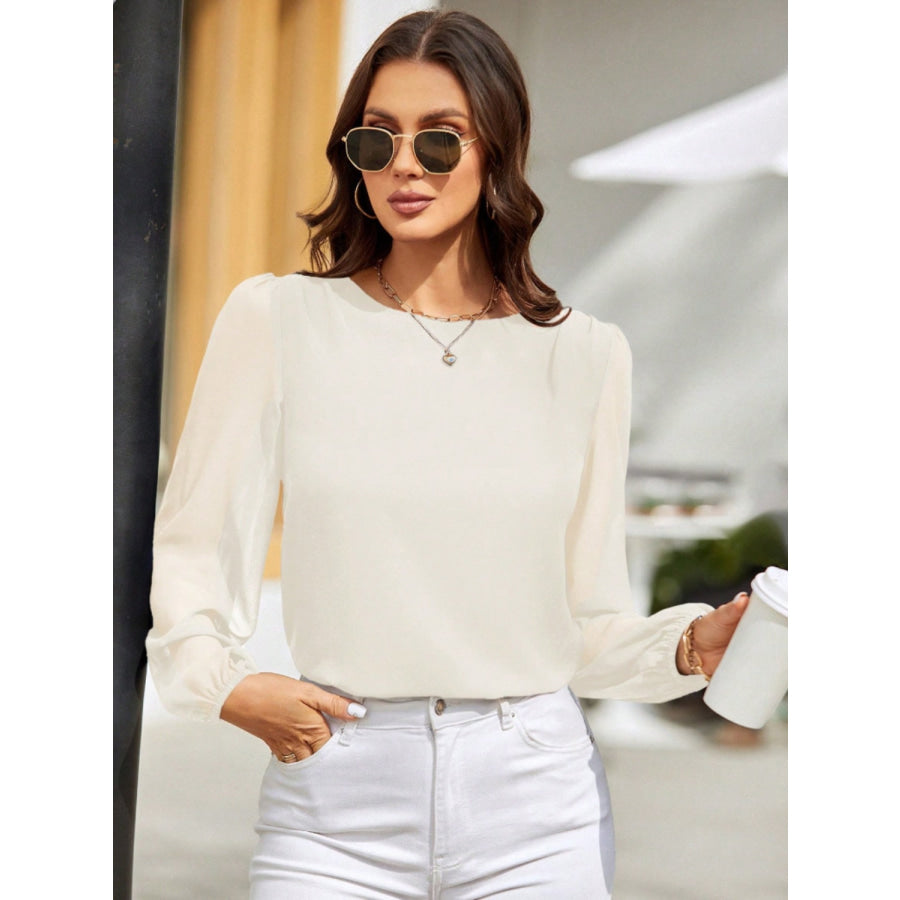 Round Neck Long Sleeve Blouse Apparel and Accessories