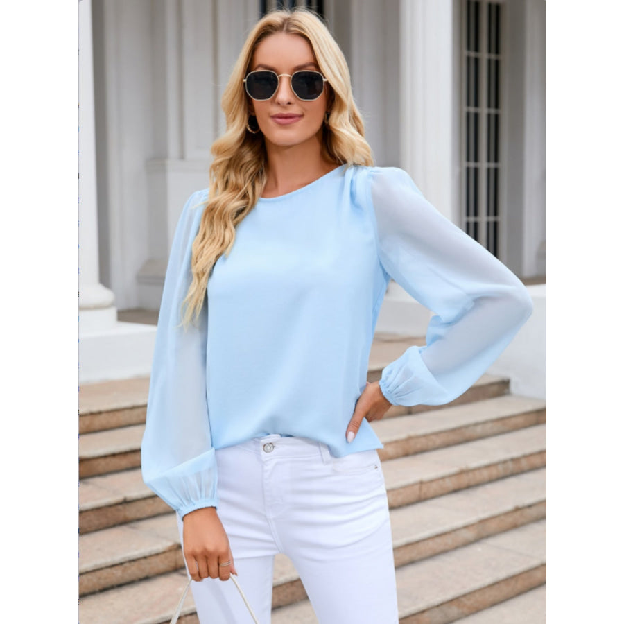 Round Neck Long Sleeve Blouse Apparel and Accessories