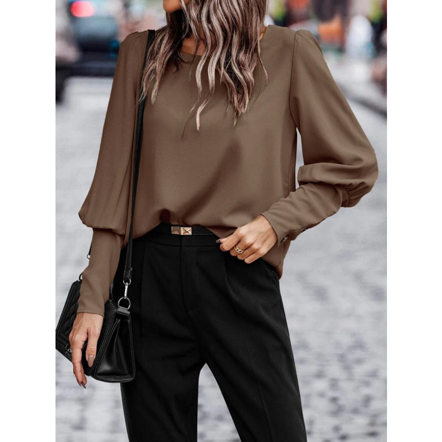 Round Neck Long Sleeve Blouse Apparel and Accessories