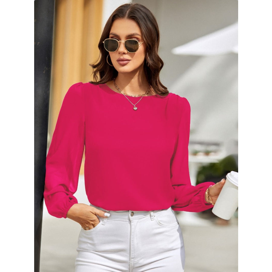 Round Neck Long Sleeve Blouse Apparel and Accessories