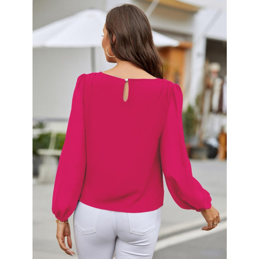 Round Neck Long Sleeve Blouse Apparel and Accessories