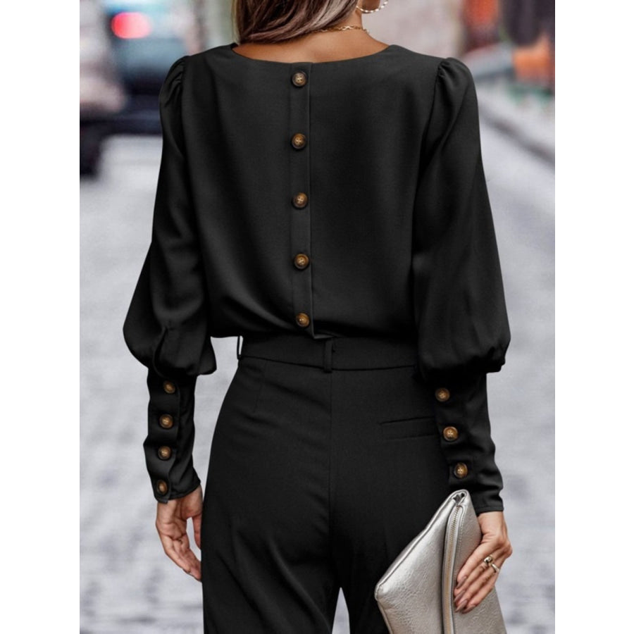 Round Neck Long Sleeve Blouse Apparel and Accessories