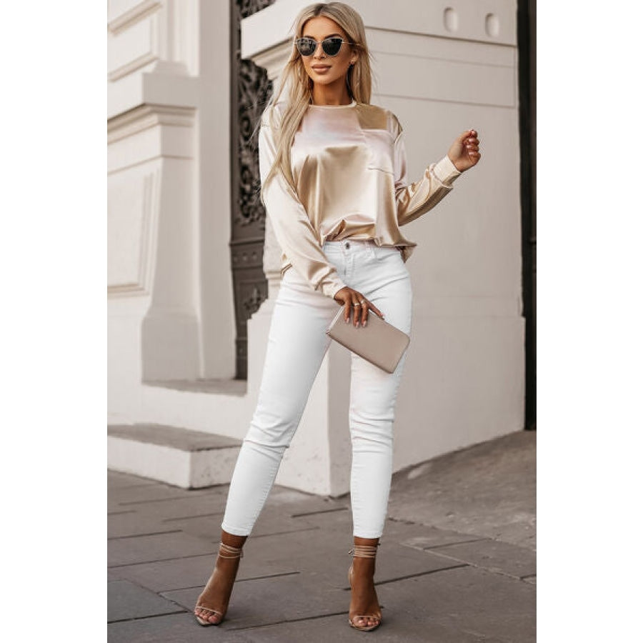 Round Neck Long Sleeve Blouse Clothing