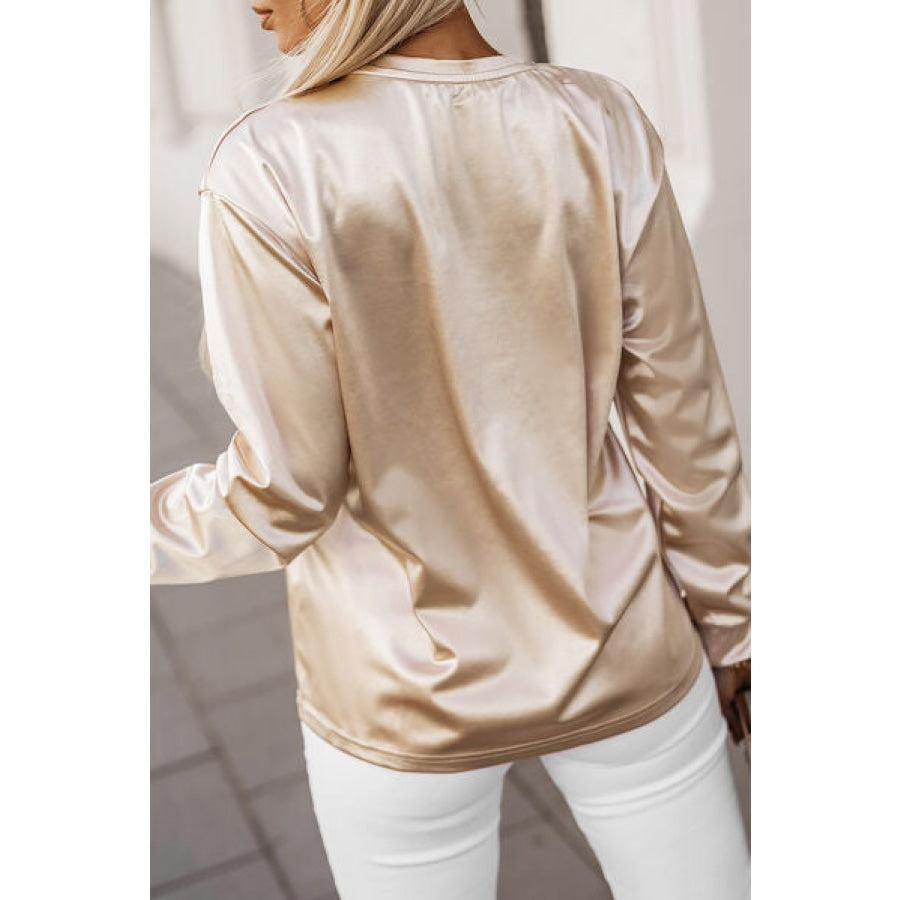 Round Neck Long Sleeve Blouse Clothing