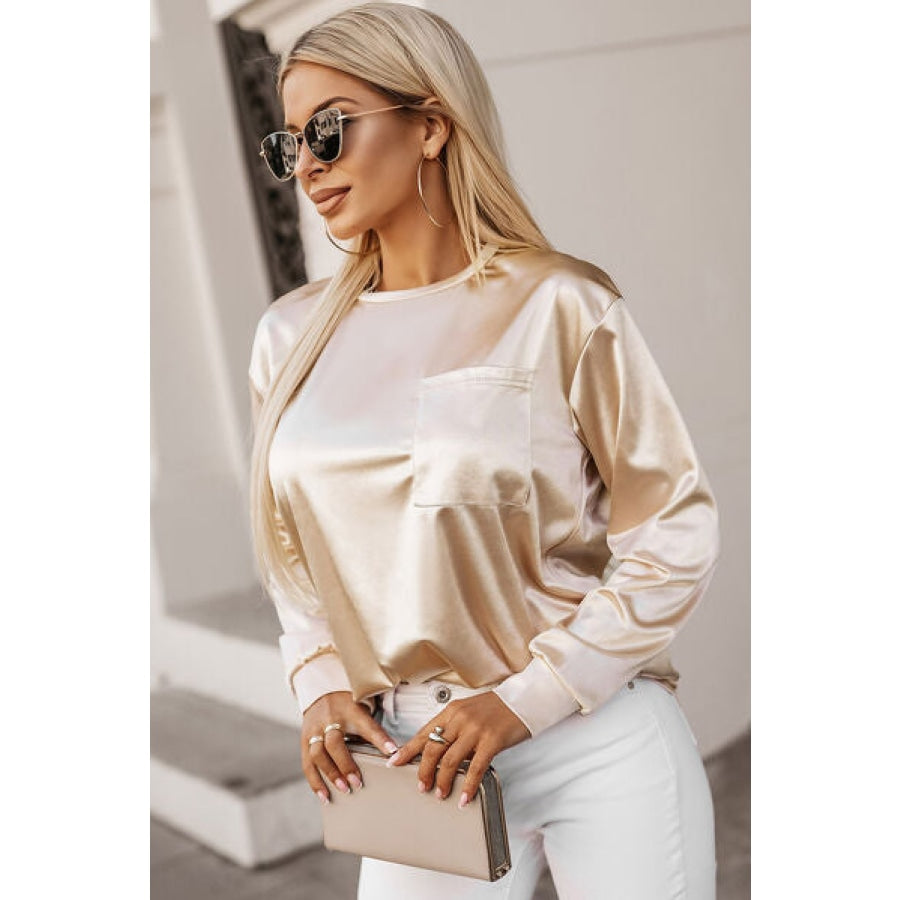 Round Neck Long Sleeve Blouse Clothing