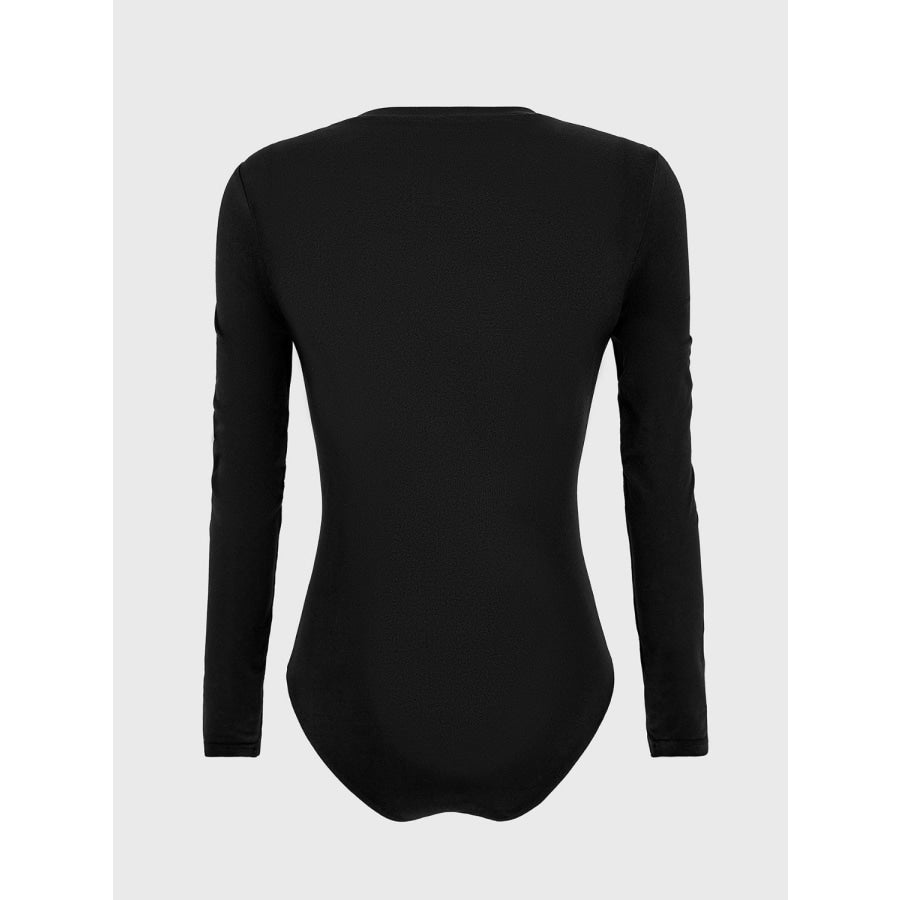 Round Neck Long Sleeve Bodysuit Black / S Apparel and Accessories