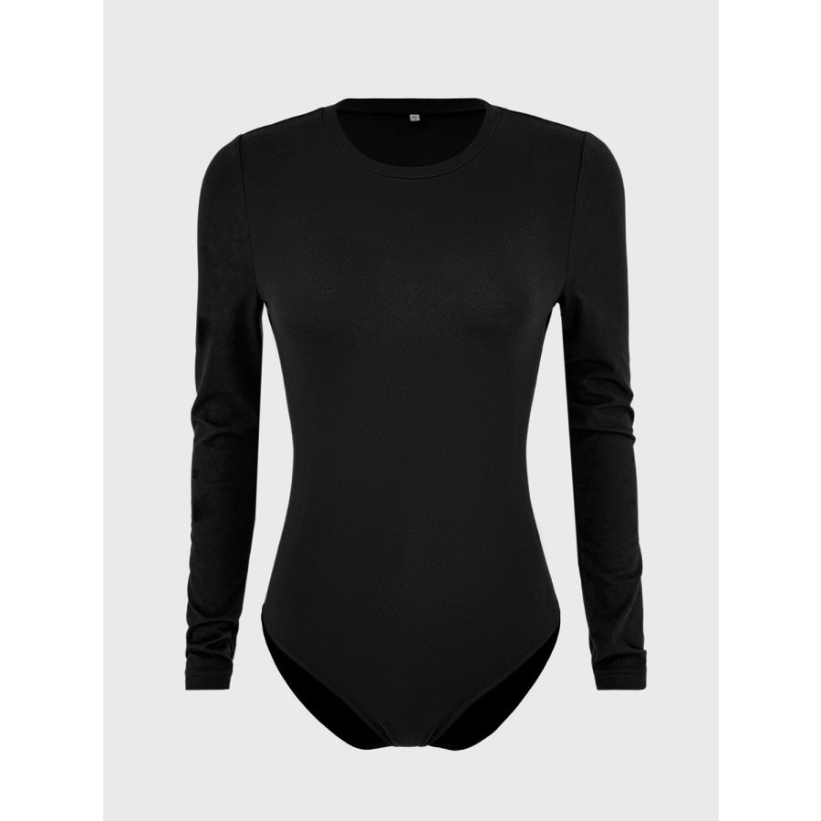 Round Neck Long Sleeve Bodysuit Black / S Apparel and Accessories