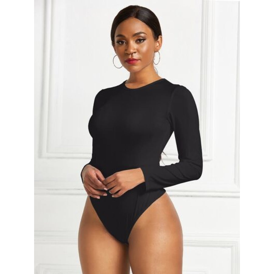 Round Neck Long Sleeve Bodysuit Black / S Clothing