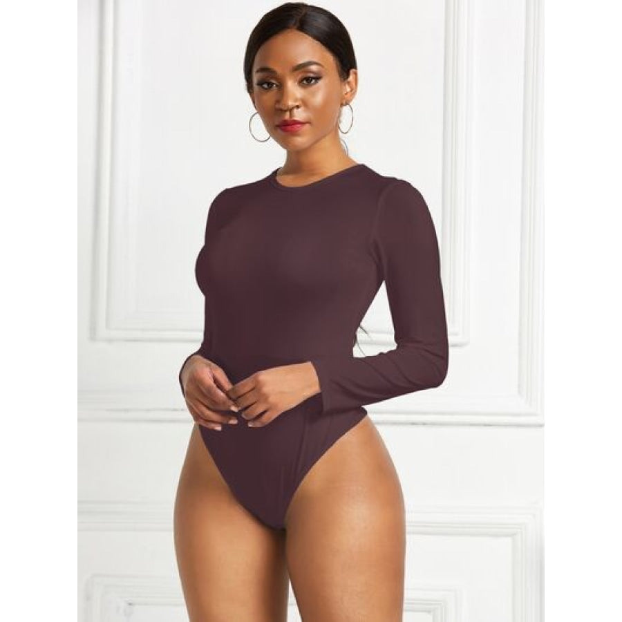 Round Neck Long Sleeve Bodysuit Burnt Umber / S Clothing