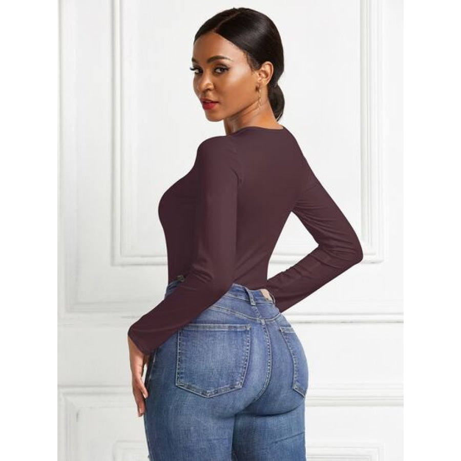 Round Neck Long Sleeve Bodysuit Clothing