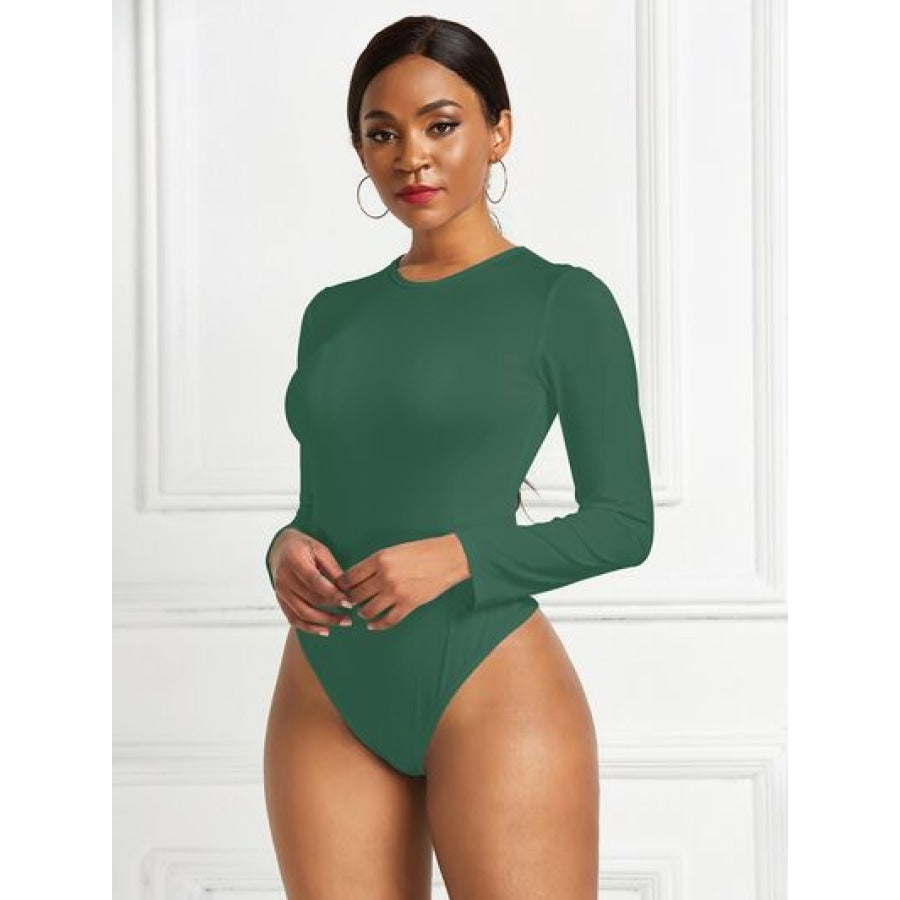 Round Neck Long Sleeve Bodysuit Green / S Clothing