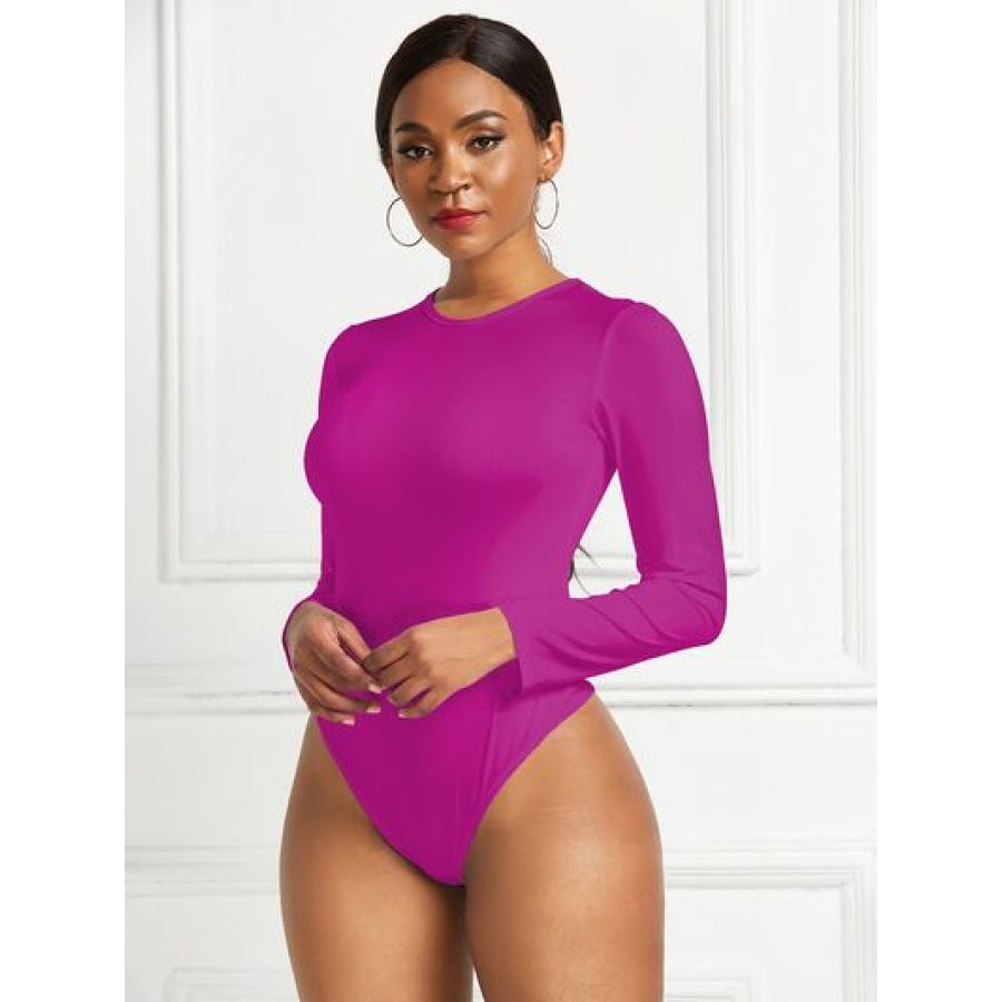 Round Neck Long Sleeve Bodysuit Hot Pink / S Clothing