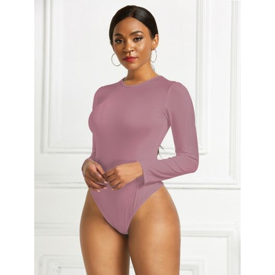 Round Neck Long Sleeve Bodysuit Light Mauve / S Clothing